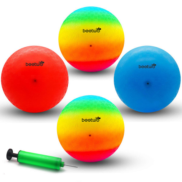 Beetwo Playground Balls, 8.5 Inch Dodgeball Kickball for Kids Adults Outdoor Four Square Handball Game with Hand Pump (4 Pack)-1769277717
