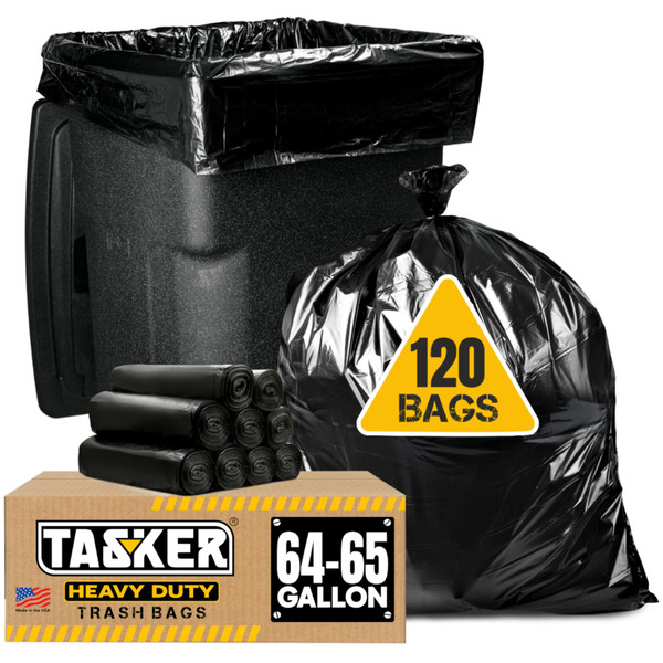 Tasker 65 Gallon Trash Bags Heavy Duty | 120 Count | Extra Large 64 Gallon Trash Bags for Toter | Garbage Bag 65 Gallon Trash Can Liners Tasker 65 Gallon Trash Bags Heavy Duty | 120 Count | Extra Large 64 Gallon Trash Bags for Toter | Garbage Bag 65 Gallon Trash Can Liners