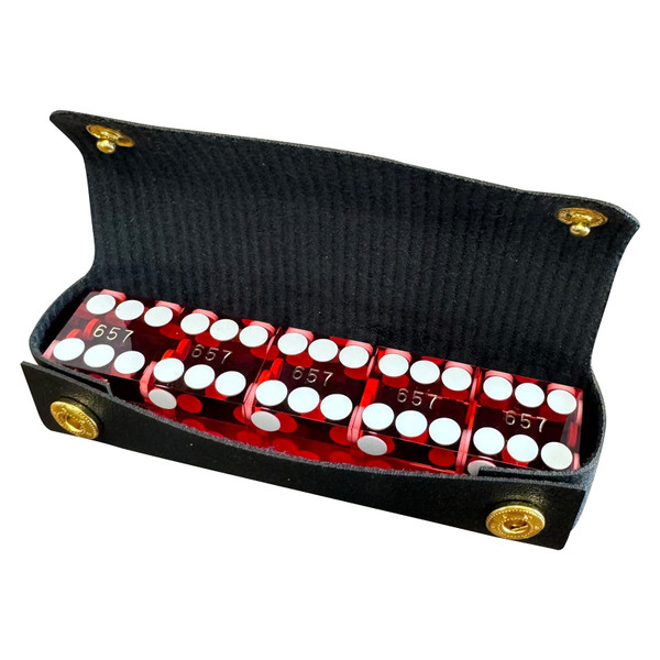 Yuanhe 19mm Professional Casino Dice - Razor Edge, Matching Serialized Set, 5 Red Dices with Leather Case