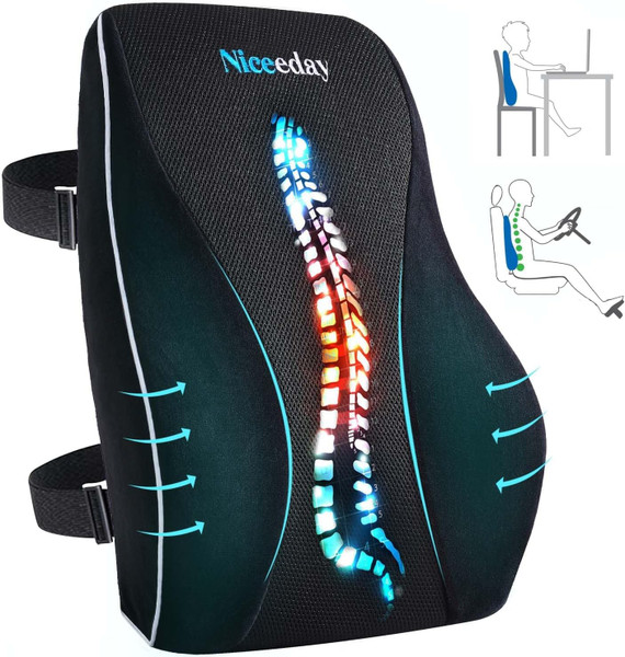 Niceeday Lumbar Support Pillow for Office Chair Car Back Support Pillow, Memory Foam Gaming Chair Desk Chair Back Cushion for Lower Back Pain Relief, Ergonomic Back Rest,Stocking Stuffers