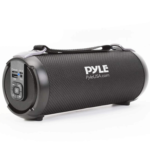 Pyle Wireless Portable Bluetooth Boombox Speaker – Rechargeable Music Barrel with AUX Input, USB/SD/MP3 Playback, FM Radio, 2.5" Tweeter – Loud Stereo Sound for Travel, Parties, Outdoors (PBMSPG3BK)