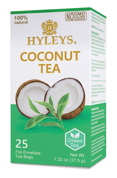 12 Pack of Hyleys Natural Wellness Coconut With Green Tea - 25 Tea Bags (100% Natural Gmo Free, Gluten Free, Dairy Free, Sugar Free)