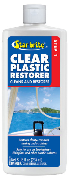STAR BRITE Clear Plastic Restorer - Haze, Yellowing & Scratch Remover - Step 1 - Renew Strataglass, Eisenglass, Acrylic, Polycarbonate, Headlights and More - 8 OZ (087208)