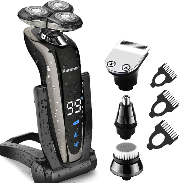 Kurener Electric Shaver Razor for Men Rechargeable 100% Waterproof Rotary for Shaving with Nose Trimmer Sideburns Trimmer Face Cleaning Brush Kurener Electric Shaver Razor for Men Rechargeable 100% Waterproof Rotary for Shaving with Nose Trimmer Sideburns Trimmer Face Cleaning Brush