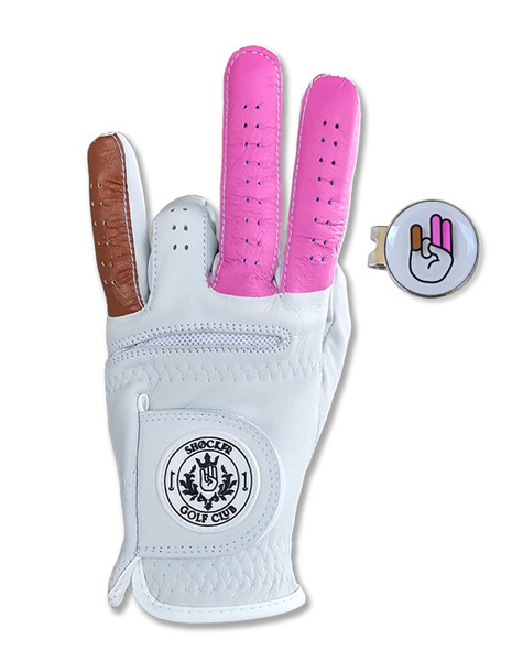 Scale Wear Design Funny Golf Glove Ball Marker - Plus Hat Clip Shocker Cabretta Leather Adult Men's Golf Gloves Gag Gift Mens 2 Pink 1 Brown Finger