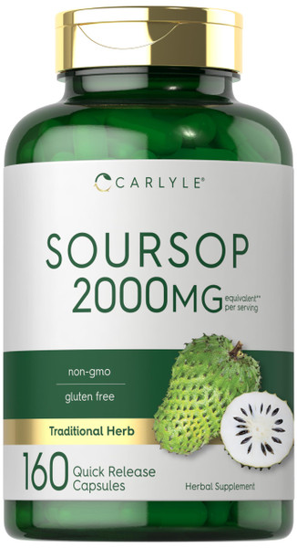 Carlyle Soursop Leaves | 2000mg | 160 Capsules | Traditional Herb | Non GMO, Gluten Free Supplement