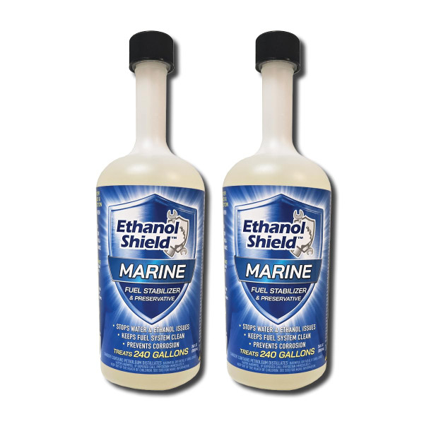 Ethanol Shield MARINE Fuel Stabilizer & Preservative - 2 PACK (2-24 oz bottles) - Full Fuel Cleaner - Fuel Injector Cleaner - Removes Water- Protects Fuel System - Each bottle treats 240 gallons Ethanol Shield MARINE Fuel Stabilizer & Preservative - 2 PACK (2-24 oz bottles) - Full Fuel Cleaner - Fuel Injector Cleaner - Removes Water- Protects Fuel System - Each bottle treats 240 gallons