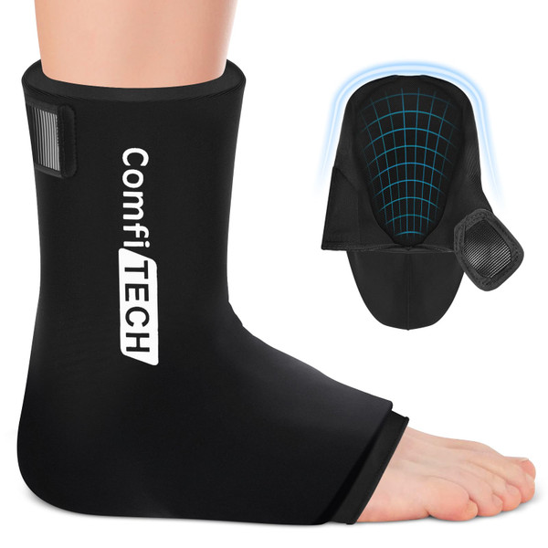 Comfitech Ankle Ice Pack Wrap Sleeve with Large Opening, Reusable Gel Cold Pad for Foot and Heel, Large