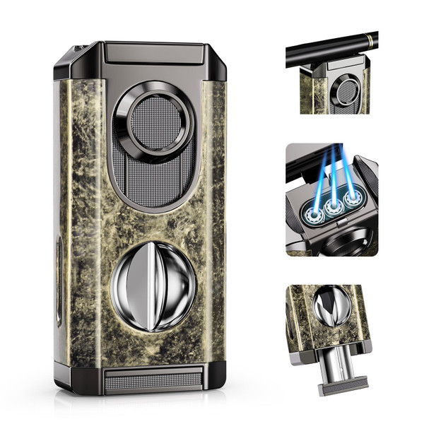Triple Torch Lighter with Cutter, Built-in Holder, Ideal Gifts for Men, Refillable Butane Lighter with Multifunctional Accessories, Windproof Cool Lighter for Travel, Outdoors (Butane not Included)