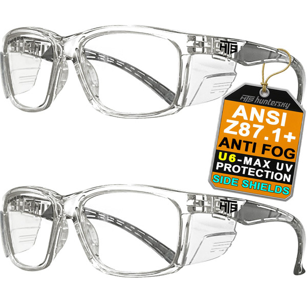 HTS HUNTERSKY E60 Anti-Fog Crystal Frame Safety Glasses with Side Shields ANSI Z87 Eye Protection Optical Eyeglass lab chemistry goggles