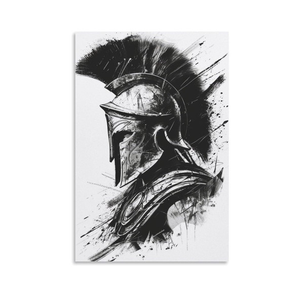 in A Spartan Helmet Canvas Painting Wall Art Black And White Poster Print Artwork Picture for Bedroom Room Decor 16x24inch(40x60cm) Unframe-color-3