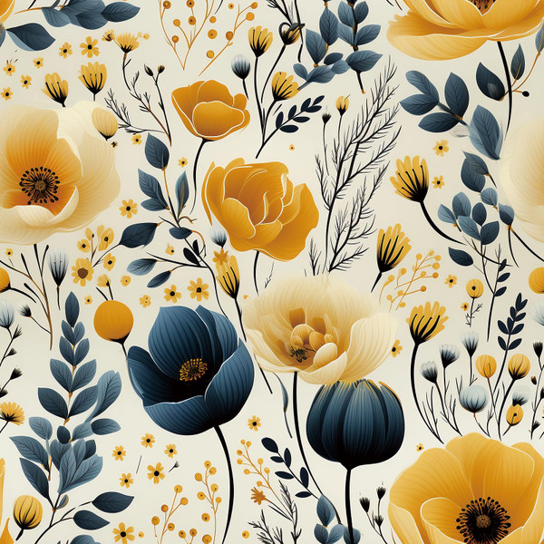 Livelynine Floral Wallpaper Peel and Stick Vintage Wildflower Navy Blue and Yellow Garden Floral Wall Paper Self Adhesive 17.5x78.8 Fall Poppy Flower Contact Paper for Cabinets Drawers Shelf Liner