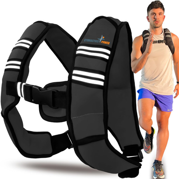 GYMNASTICS POWER Weighted Vest for Men and Women 6-20 Lbs Adjustable Workout Vest for Strength Training, Running, Cardio, Fitness & Cross Training (Black, 10 LB)