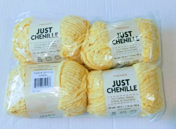JF-Premier JUST Chenille Yarn Baby Soft Yarn for Crochet Knit (Lemon) 4 - Skeins