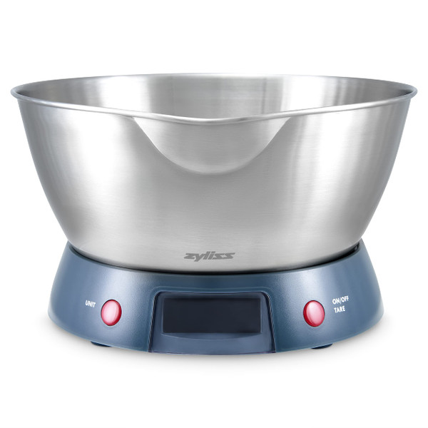Zyliss E970054 Digital Kitchen Scales, Plastic/Stainless Steel, Silver/Blue, Weigh Food/Liquid, Stainless Steel Bowl with Spout