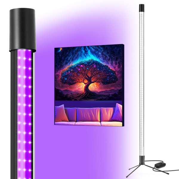 Waygor 72W Black Light Bar - Upgraded 4ft Blacklight Bar 395nm to 405nm LED Black Lights Premium Floor Stand UV Light Bar with Power Cord, Plug, Switch for Glow Party, Halloween (1 Pack)