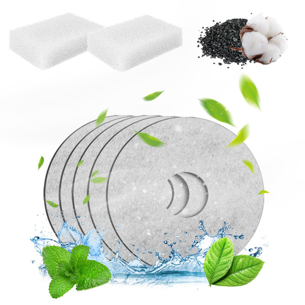 PAPIFEED 5 Pack Replacement Filters & 2 Pack Replacement Pre-Filter Sponges for 84oz/2.5L Induction Cat Water Fountain Automatic Pet Dispenser