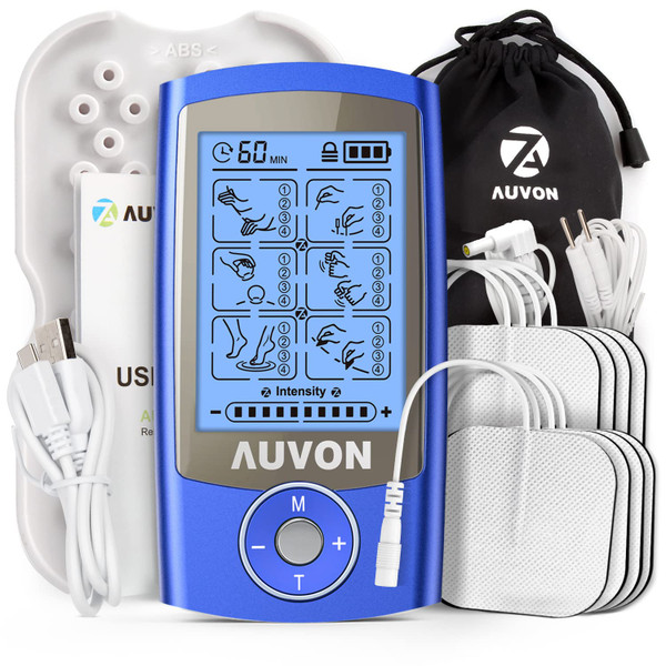 AUVON Rechargeable TENS Unit Muscle Stimulator, 24 Modes 4th Gen TENS Machine with 8pcs 2"x2" Premium Electrode Pads for Pain Relief-1769495475