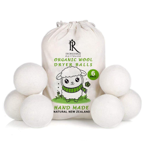 RAYTRADE Wool Dryer Balls 6-Pack 100% Made of Organic New Zealand Wool Reduces Clothing Wrinkles and Saves Drying Time Reusable Natural Fabric Softener Stocking Stuffer Gifts