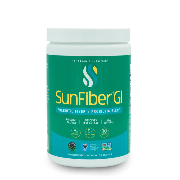 Tomorrow's Nutrition Sunfiber GI, Prebiotic Fiber & Probiotics, 5g Prebiotic Fiber & 8 Billion Probiotics Per Serving, Low FODMAP, 30-Day Supply, 30 Day