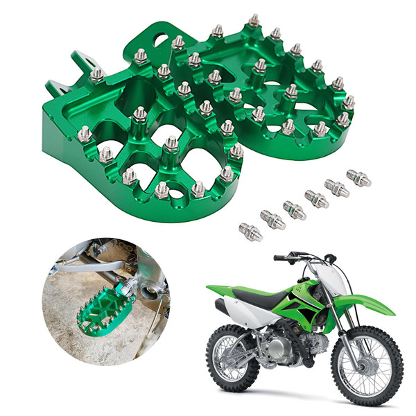 AnXin Foot Pegs Motorcycle Footpegs Foot Pedals Rests CNC for KLX 110 KLX110 2002-2023 KLX110L 2010-2023 KX60 1998-2003 Green OEM 34028-1237 34028-1238