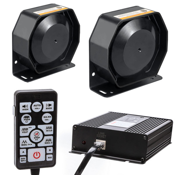 BooYu 12V 400W 37 Tones Police Warning Emergency Siren PA System [Slim Speaker Horn][Handheld Microphone][Hands-Free][2 x 15A Switches] for Firefighter Ambulance Vehicles Truck Car SUV ATV UTV