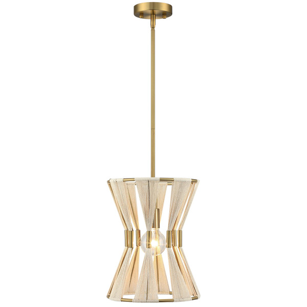 Untrammelife Modern Drum Pendant Light,Luxe Hand-Wrapped Bleached Natural Rope Hanging Pendant Light Fixtures, Single White Chandelier in Gold Finish for Foyer Kitchen Living Room