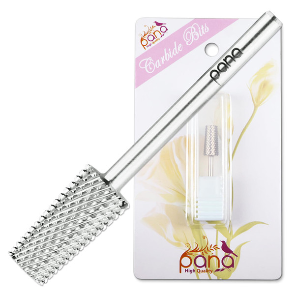 PANA Tapered Barrel Carbide 3/32" Shank Size - (Silver, Medium Grit) - Fast remove Acrylic or Hard Gel Nail Drill Bit for Manicure Pedicure Salon Professional or Beginner