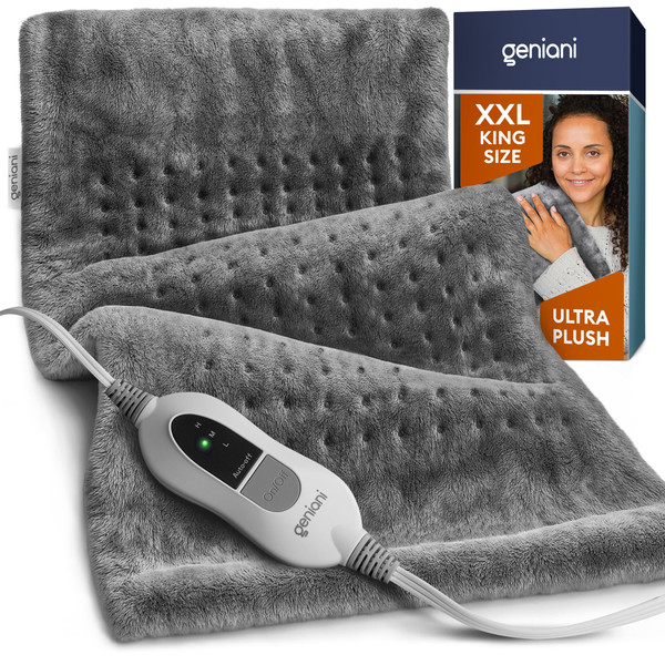 GENIANI Electric Throw - XXL 18"x26" Heating Pad for Back Pain & Cramps Relief, Auto Shut Off, Machine Washable, Heat Pad, Holiday Gifts for Women, Men, Heat Patches (Tabby Gray)