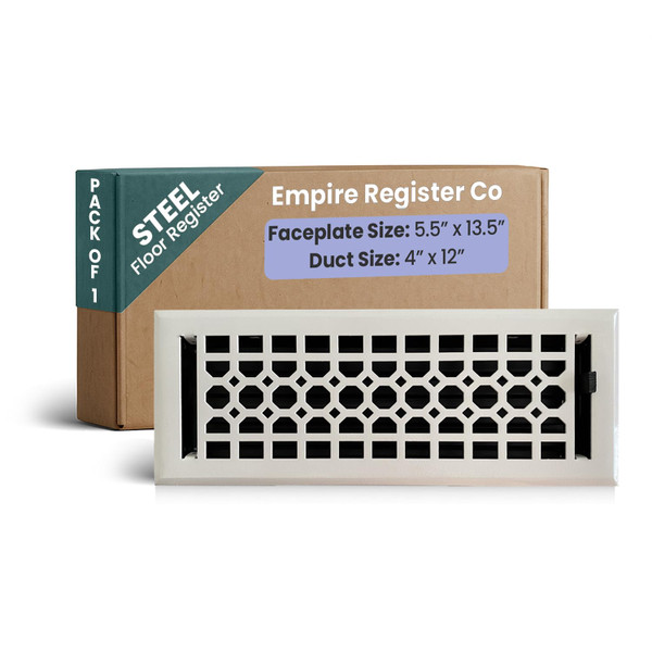 Empire Register Co, Premium Home Vent Covers - 4x12 inch, Honeycomb Design, White Finish, Heavy Duty Air Flow Direction Floor Registers, Metal Damper Attached