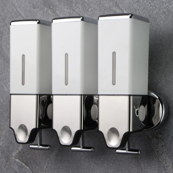 prosfalt 3 x 500ml per Cup Wall Mounted Manual Soap Dispenser for Home, Bath, Kitchen, Hotels, Restaurants. Shower and Lotion Dispenser(White)