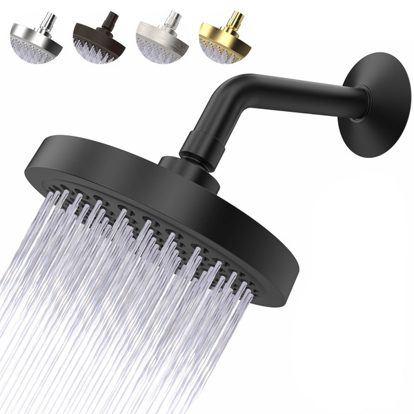 High Pressure Shower Head - Anti-Clogging Silicone Nozzles - 2.5 GPM Removable Restrictor - Easy to Clean Adjustable Replacement - easy to install with Plumbers Tape - 6 inch - Matte Black Finish