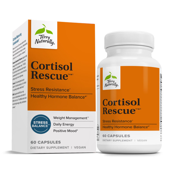 Terry Naturally Cortisol Rescue - Stress Response Support with Vitamin C & Bioactive B Vitamins - Adrenal Health & Energy Support Supplement - 60 Capsules (60 Servings)