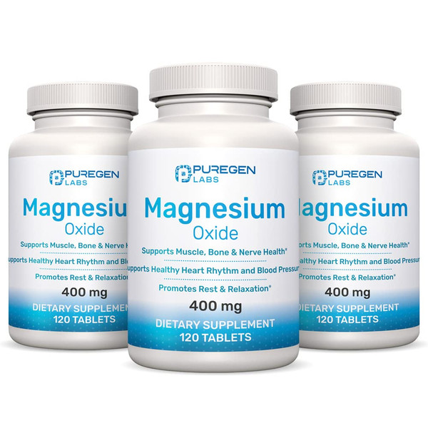 Magnesium 400mg [High Potency] Supplement – Magnesium Oxide for Immune Support, Muscle Recovery, Leg Cramps, Relaxation - 3 Pack | Total 360 Count