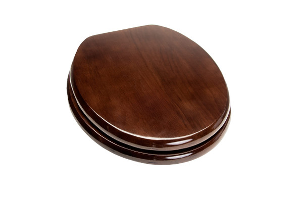 Bath Décor 5Q1R2-18BN Solid Oak Traditional Design Toilet Seat with Solid Metal Hinges, Round, Dark Brown with Brushed Nickel