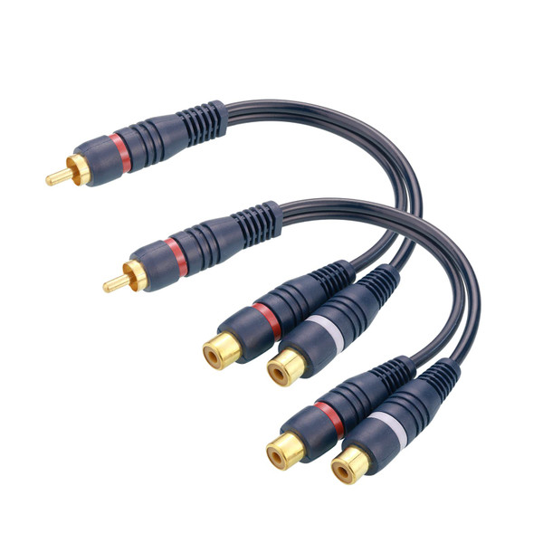 Borsuer RCA Splitter, 2 Pcs RCA 1 Male to 2 Female Audio Cord Speaker Y Adapter Splitter Cable, 8.5 Inches Gold Plated Dual Female Adapter for Subwoofer, Home Theater
