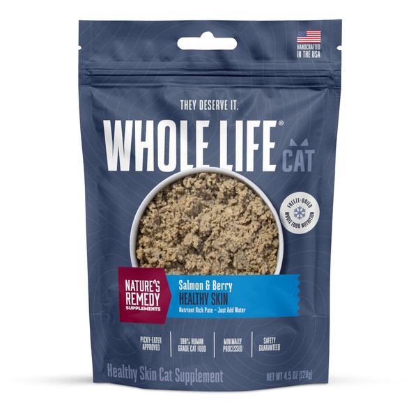 Whole Life Pet Healthy Skin and Coat Cat Supplements for Dry Skin, Allergy & Stomach Relief, Cat Immune & Digestive Support - Probiotics & Omega 3 for Cats, Cat Food Add Ins - 30-Day Supply