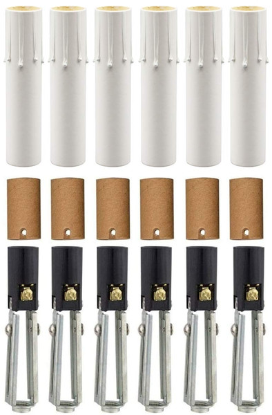 Creative Hobbies Chandelier Lighting Fixture Socket Kit - Adjustable Height Candelabra E12 Sockets with Cardboard Insulators and 4-Inch White Paper Drip Candle Cover Sleeves | 6 Pack Creative Hobbies Chandelier Lighting Fixture Socket Kit - Adjustable Height Candelabra E12 Sockets with Cardboard Insulators and 4-Inch White Paper Drip Candle Cover Sleeves | 6 Pack