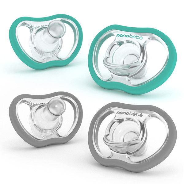 Nanobebe Active Baby Pacifiers 4-36 Months - Orthodontic, Lightweight and Vented, Curves Comfortably with Face Contour, 100% Silicone - BPA Free, Perfect Baby Registry Gift 4pk, Teal/Grey