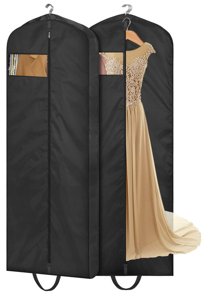 MISSLO 65" Long Garment Bags for Travel Dress Bags for Hanging Clothes Wedding Dress Cover Waterproof Clothes Protector for Closet Storage 2 Packs for Gowns, Tuxedos, Coats, Black MISSLO 65" Long Garment Bags for Travel Dress Bags for Hanging Clothes Wedding Dress Cover Waterproof Clothes Protector for Closet Storage 2 Packs for Gowns, Tuxedos, Coats, Black