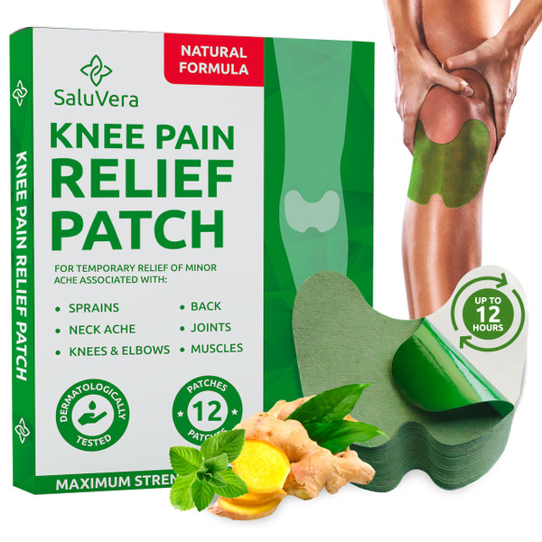 SaluVera Knee Pain Relief Patch, Warming Herbal Plaster Pain Patches, Knee Patches for Pain Relief Bone on Bone Extra Strength,12 Hour Long Lasting Relief of Joint Pains, 12 Count