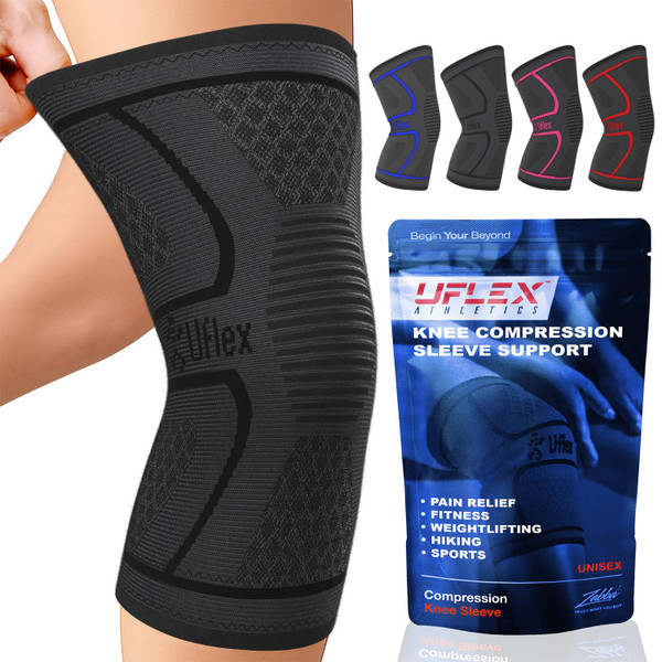 UFlex Athletics Compression Knee Brace for Women & Men Knee Sleeves Support for Sports, Running, Weightlifting, Arthritis, Meniscus Tear, ACL, Hiking, Recovery Support & Fitness Small Black