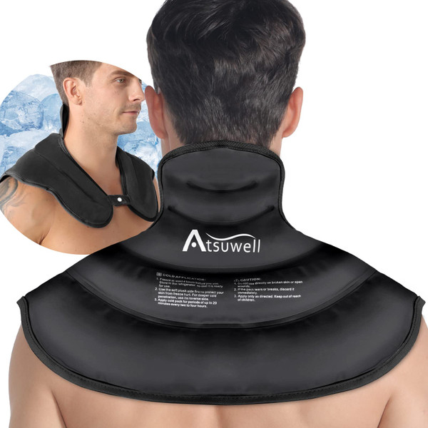 Atsuwell Neck Ice Pack Wrap, Reusable Gel Ice Pack Neck Shoulders, Cold Wrap for Upper Back Cold Compression, Flexible Necks Shoulder Gel Pad for Men Women, Black Atsuwell Neck Ice Pack Wrap, Reusable Gel Ice Pack Neck Shoulders, Cold Wrap for Upper Back Cold Compression, Flexible Necks Shoulder Gel Pad for Men Women, Black