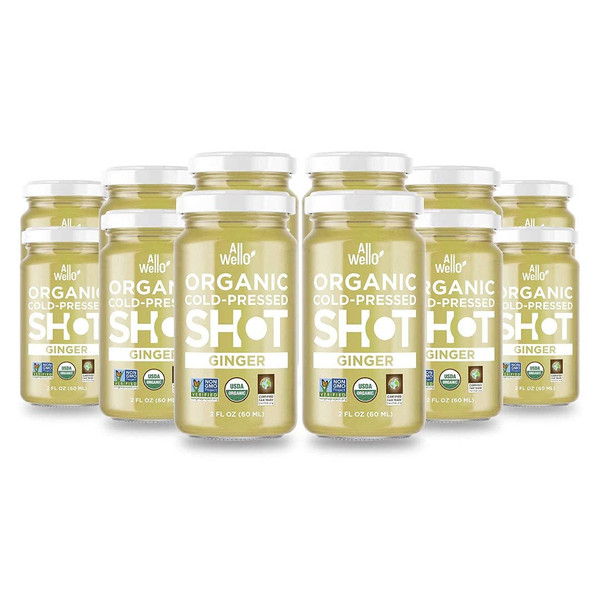 ALLWELLO Cold-Pressed Ginger Shot, 60 mL, USDA Organic Immune Booster with Natu-RAL | 12 Units per case (12 Pack)