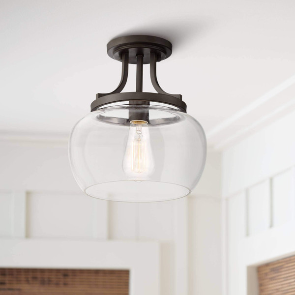 Regency Hill Kristov Industrial Rustic Farmhouse Ceiling Light Semi Flush-Mount Fixture 10 1/4" Wide Bronze Curved Clear Glass Shade for Bedroom Kitchen Living Room Hallway Dining Bathroom