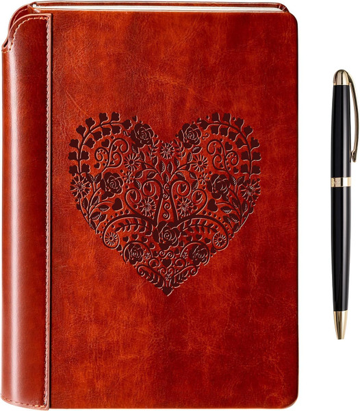 SETTINI® Lined Journal - Heart Journal for Writing Gift Set - Hardcover Vegan Leather, Includes Luxury Pen in a Unique Pen Holder, 192 Pages, 6 x 8.5 inches - Christmas Gifts