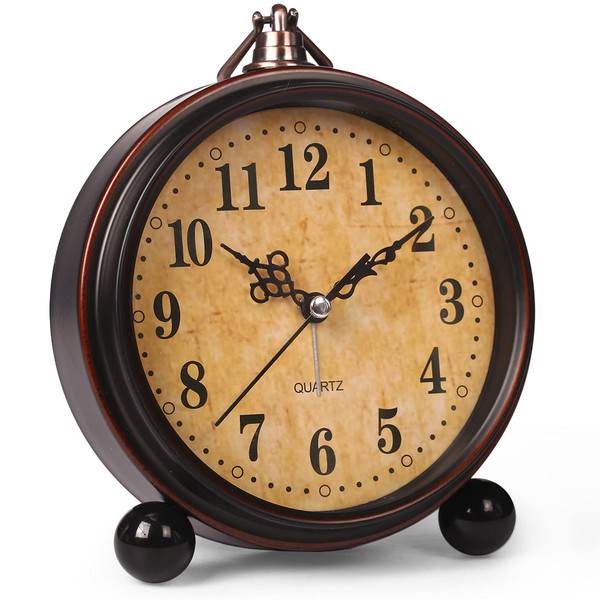 RODH Battery Alarm Clock,Night Light,Vintage Hangable Super Silent Non Ticking Analog Table Clock for Bedroom Bedside, Desk,Shelf