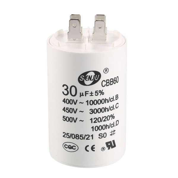 uxcell CBB60 Run Capacitor 30uF 450V AC Double Insert 50/60Hz Cylinder 70x45mm White for Air Compressor Water Pump Motor