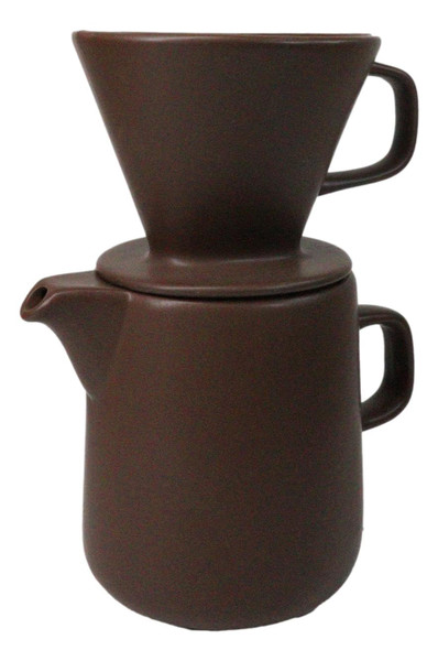 Ebros Gift Colorful Matte Finish Porcelain Portable Personal Artisan Hand Crafted Barista Style Coffee Maker Carafe Pot Flask With Pour Over Dripper Filter Cup Set (Brown)