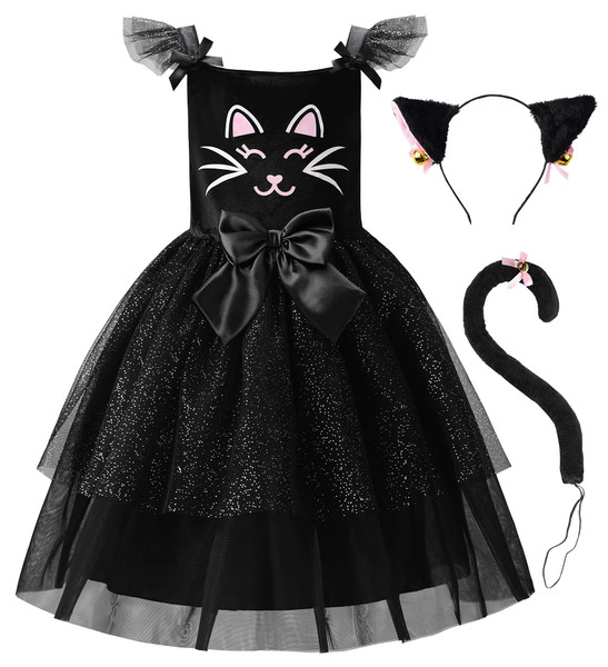 ReliBeauty Black Cat Costume for Girls Kitty Costume Halloween Toddler Dress with Accessories, 4T-4/110 ReliBeauty Black Cat Costume for Girls Kitty Costume Halloween Toddler Dress with Accessories, 4T-4/110